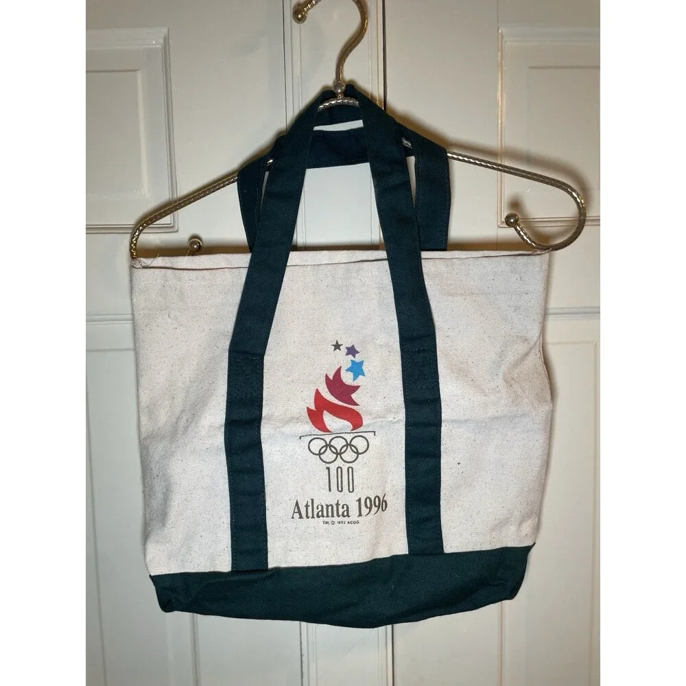 Vintage 1996 Atlanta Centennial Olympic Canvas Tote Bag Green GUC Clean